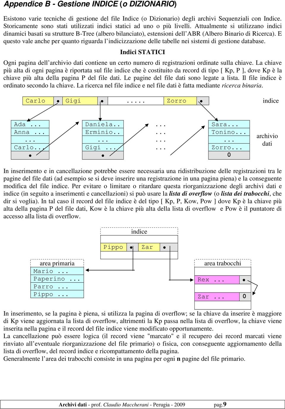 Attualmente si utilizzano indici dinamici basati su strutture B-Tree (albero bilanciato), estensioni dell ABR (Albero Binario di Ricerca).