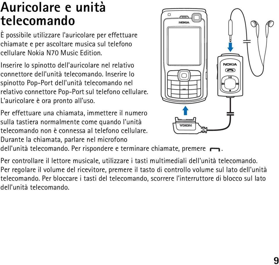 L'auricolare è ora pronto all'uso. Per effettuare una chiamata, immettere il numero sulla tastiera normalmente come quando l'unità telecomando non è connessa al telefono cellulare.