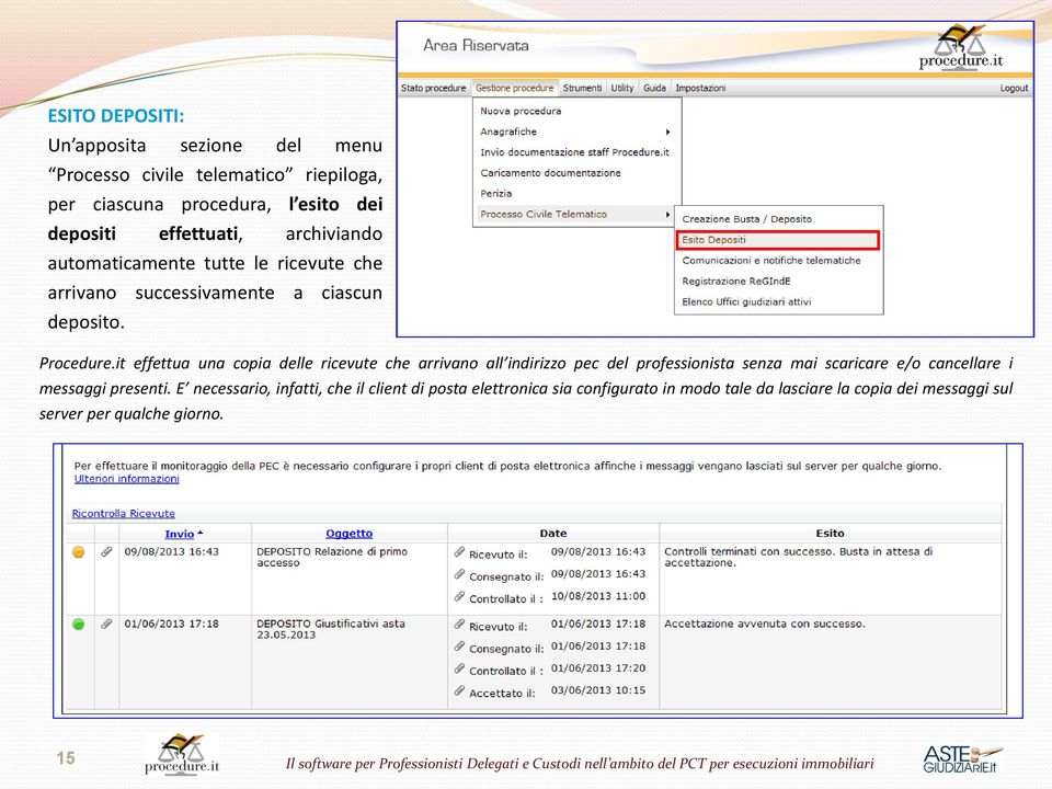 it effettua una copia delle ricevute che arrivano all indirizzo pec del professionista senza mai scaricare e/o cancellare i messaggi