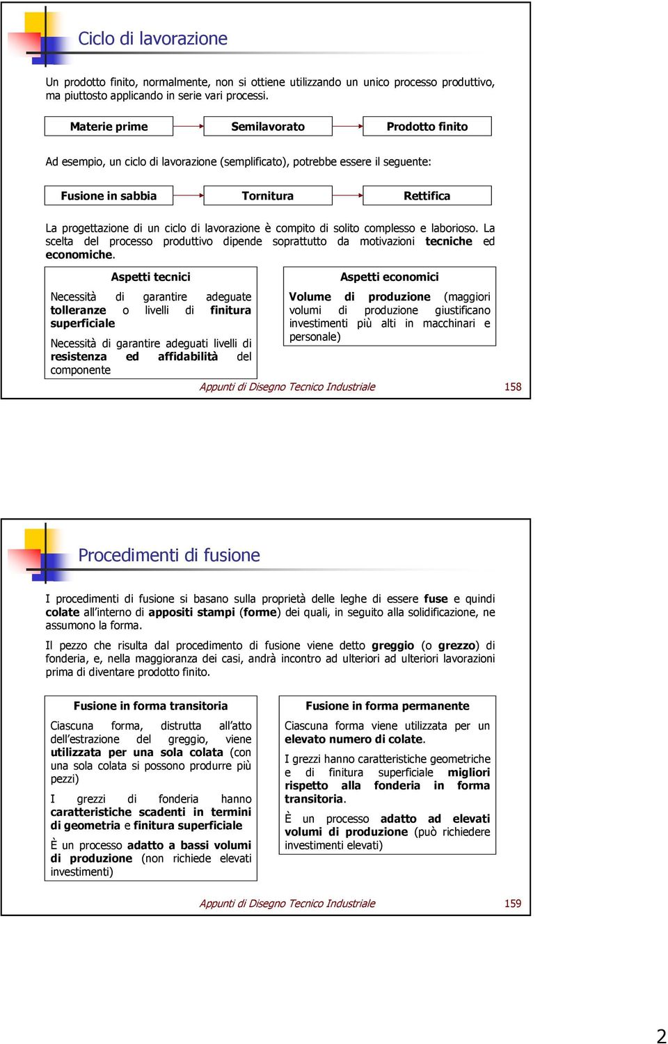 lavorazione è compito di solito complesso e laborioso. La scelta del processo produttivo dipende soprattutto da motivazioni tecniche ed economiche.