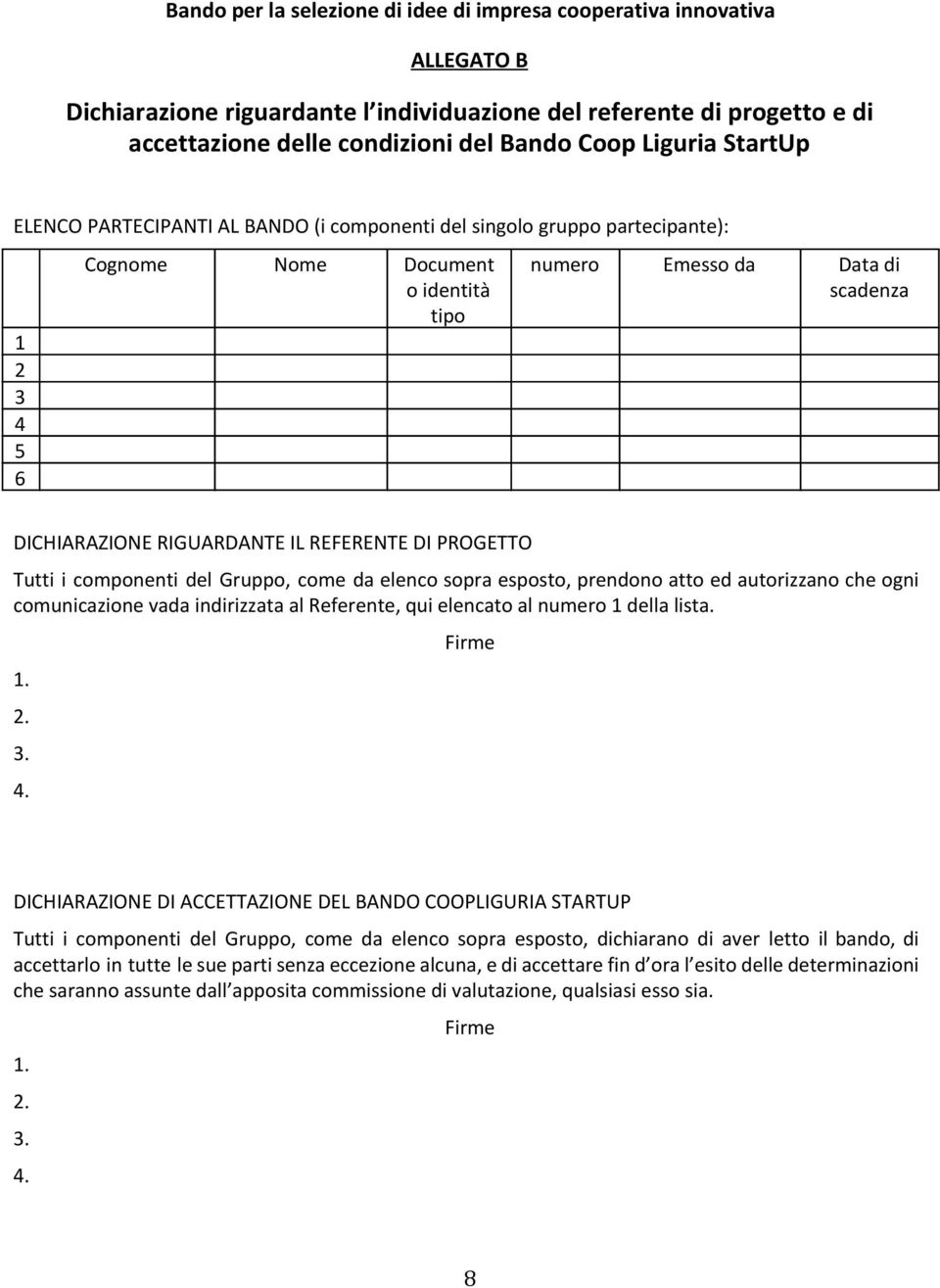 RIGUARDANTE IL REFERENTE DI PROGETTO Tutti i componenti del Gruppo, come da elenco sopra esposto, prendono atto ed autorizzano che ogni comunicazione vada indirizzata al Referente, qui elencato al