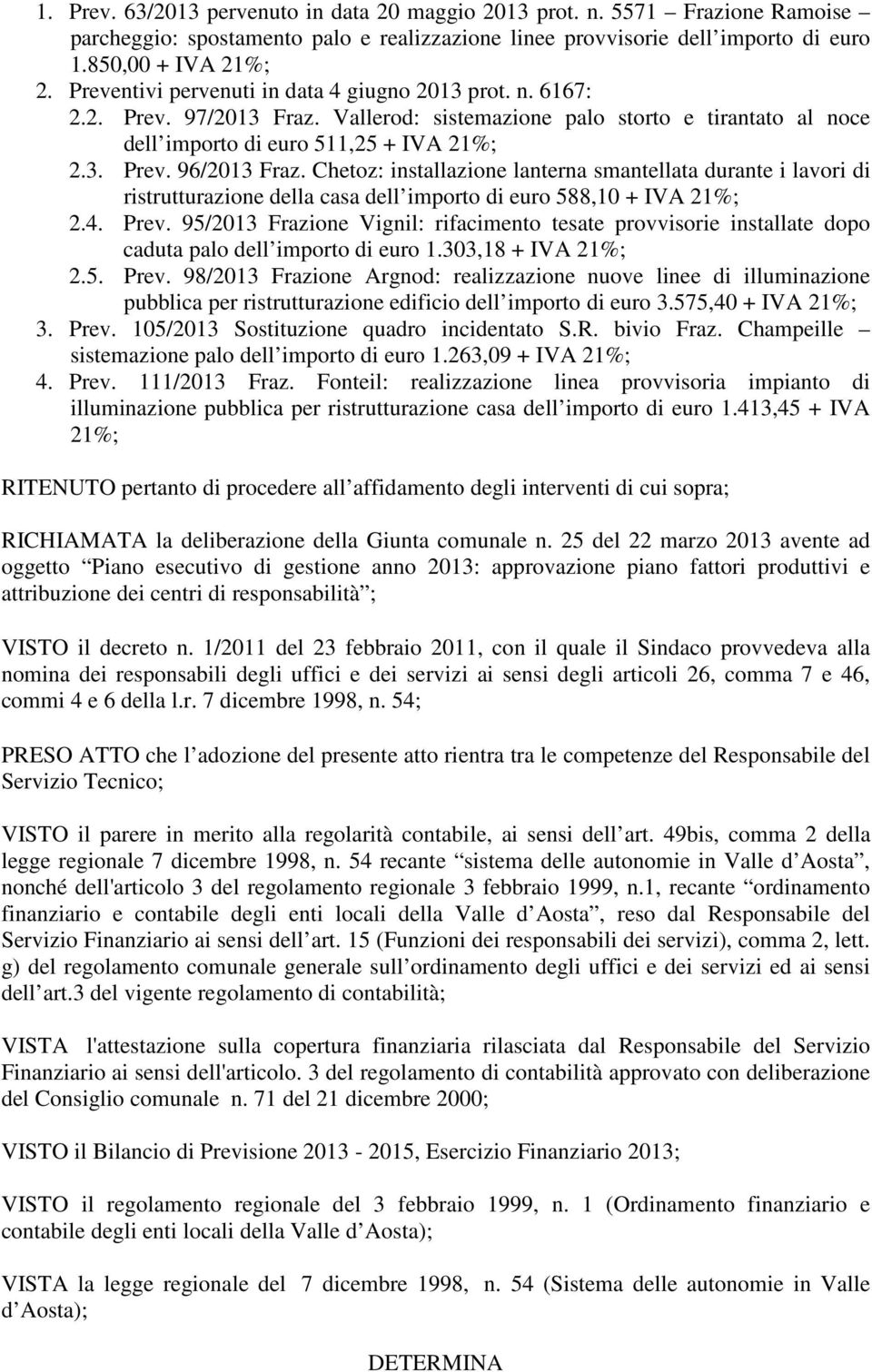 Chetoz: installazione lanterna smantellata durante i lavori di ristrutturazione della casa dell importo di euro 588,10 + IVA 21%; 2.4. Prev.