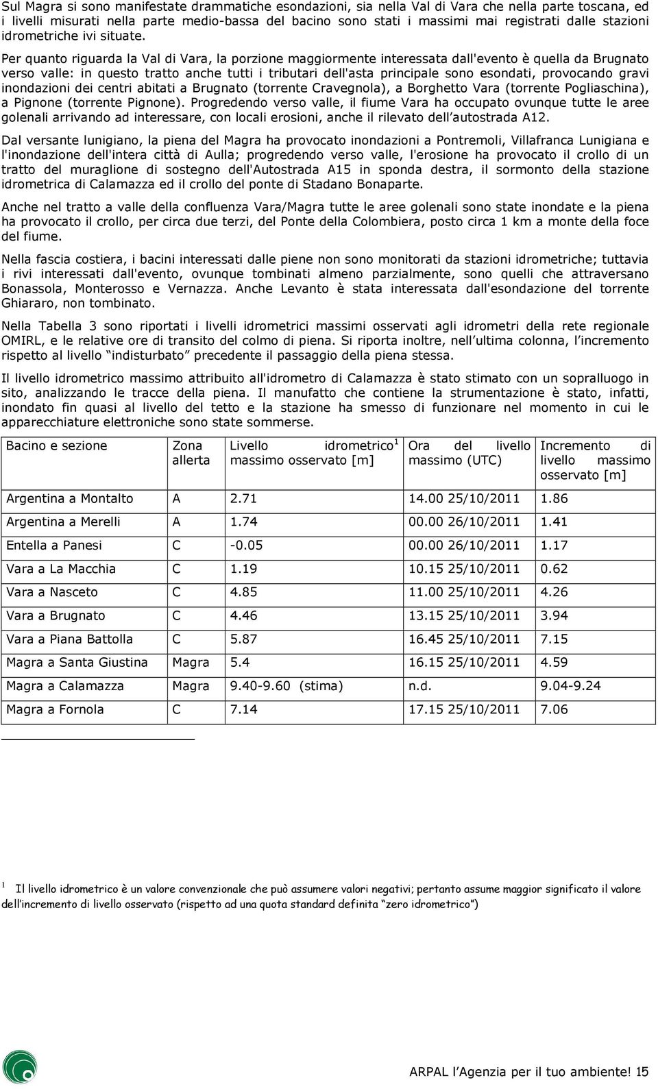 Per quanto riguarda la Val di Vara, la porzione maggiormente interessata dall'evento è quella da Brugnato verso valle: in questo tratto anche tutti i tributari dell'asta principale sono esondati,