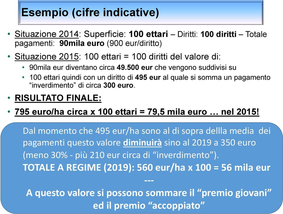 RISULTATO FINALE: 795 euro/ha circa x 100 ettari = 79,5 mila euro nel 2015!