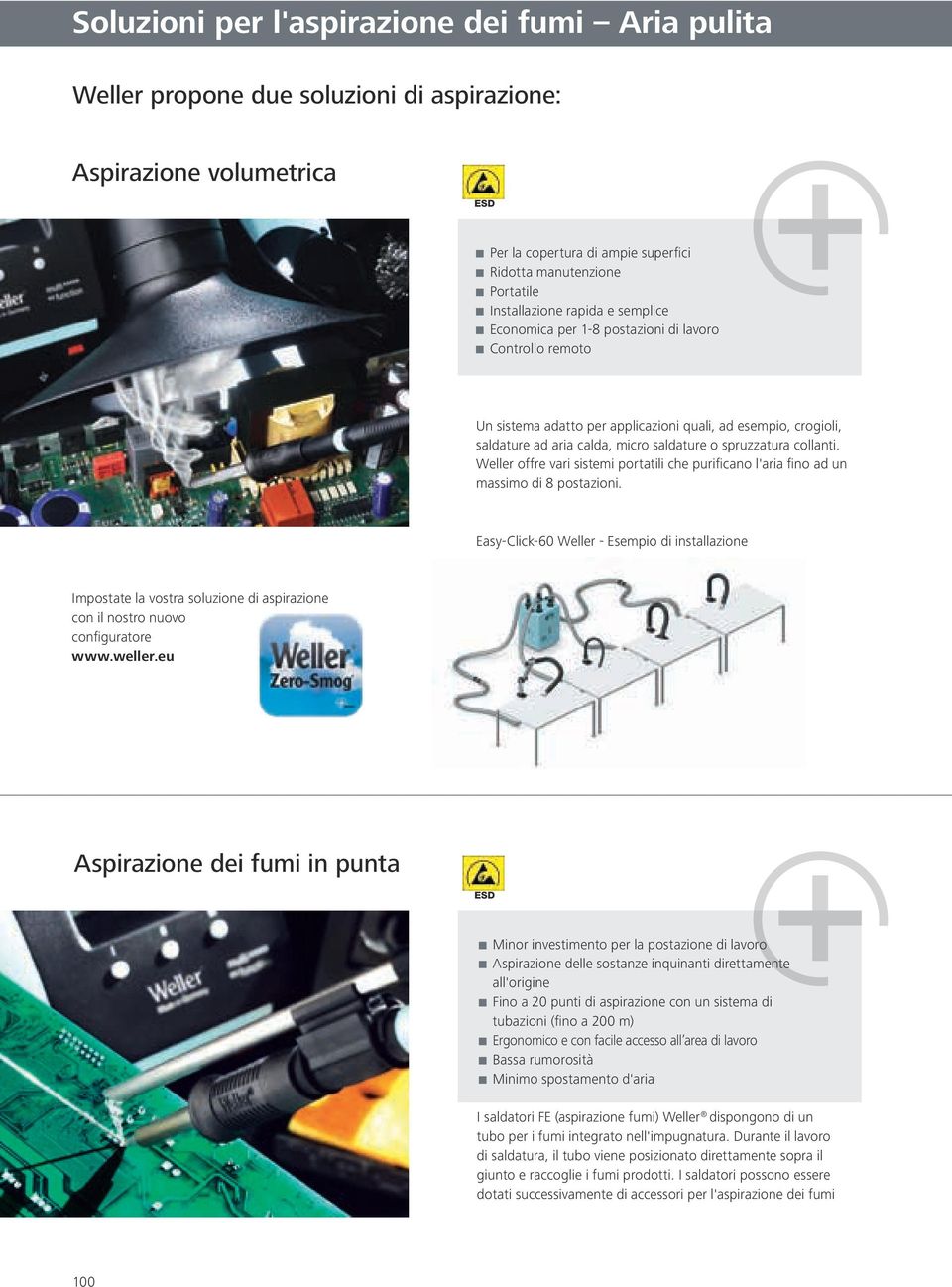 spruzzatura collanti. Weller offre vari sistemi portatili che purificano l'aria fino ad un massimo di 8 postazioni.
