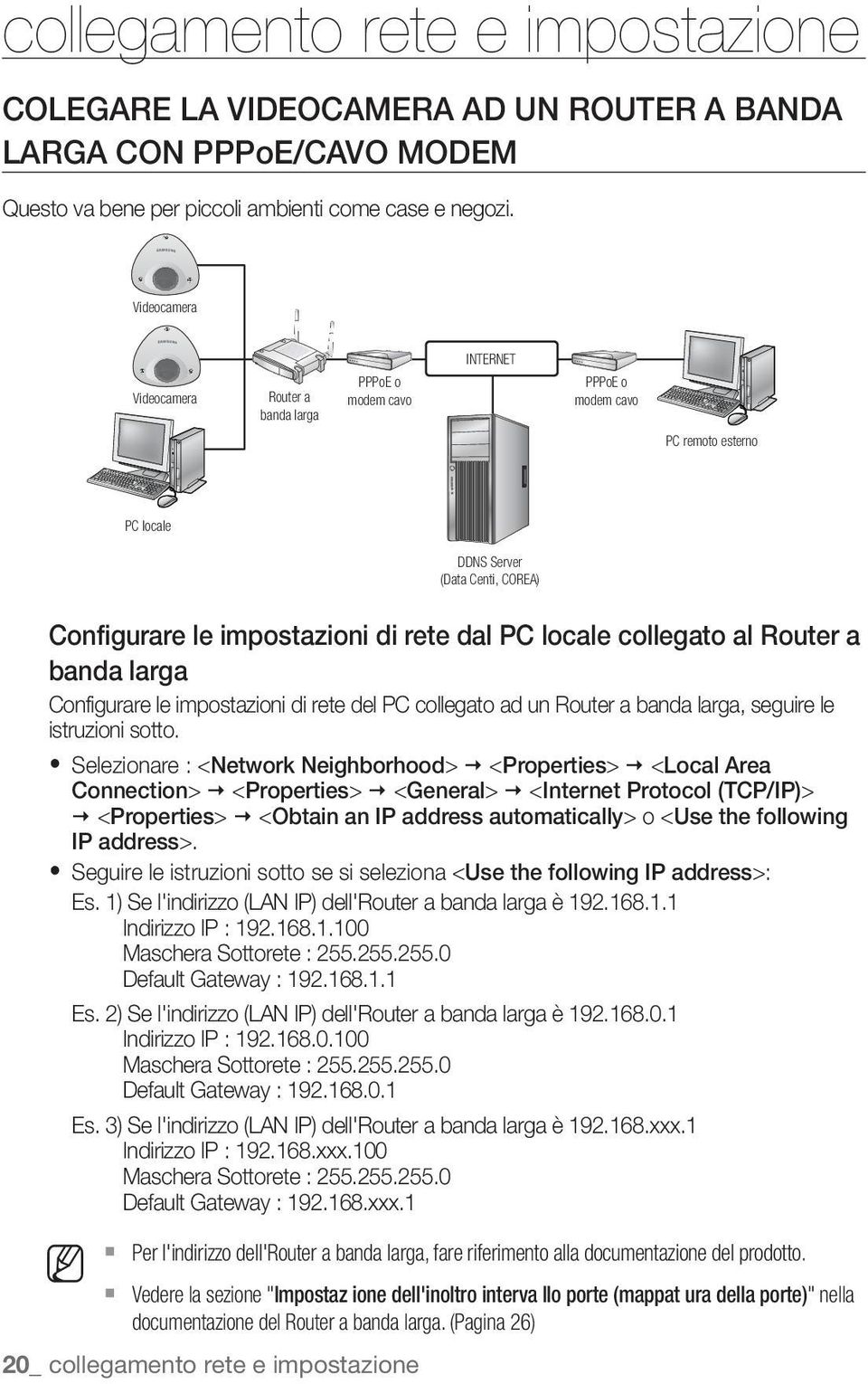 locale collegato al Router a banda larga Configurare le impostazioni di rete del PC collegato ad un Router a banda larga, seguire le istruzioni sotto.