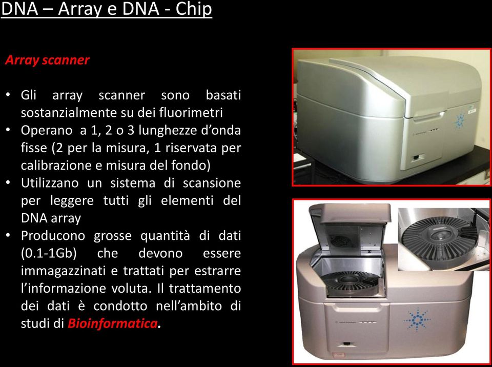 scansione per leggere tutti gli elementi del DNA array Producono grosse quantità di dati (0.
