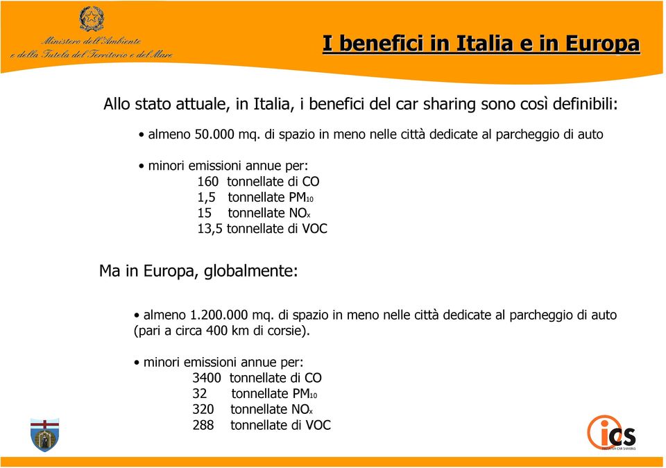 tonnellate NOx 13,5 tonnellate di VOC Ma in Europa, globalmente: almeno 1.200.000 mq.