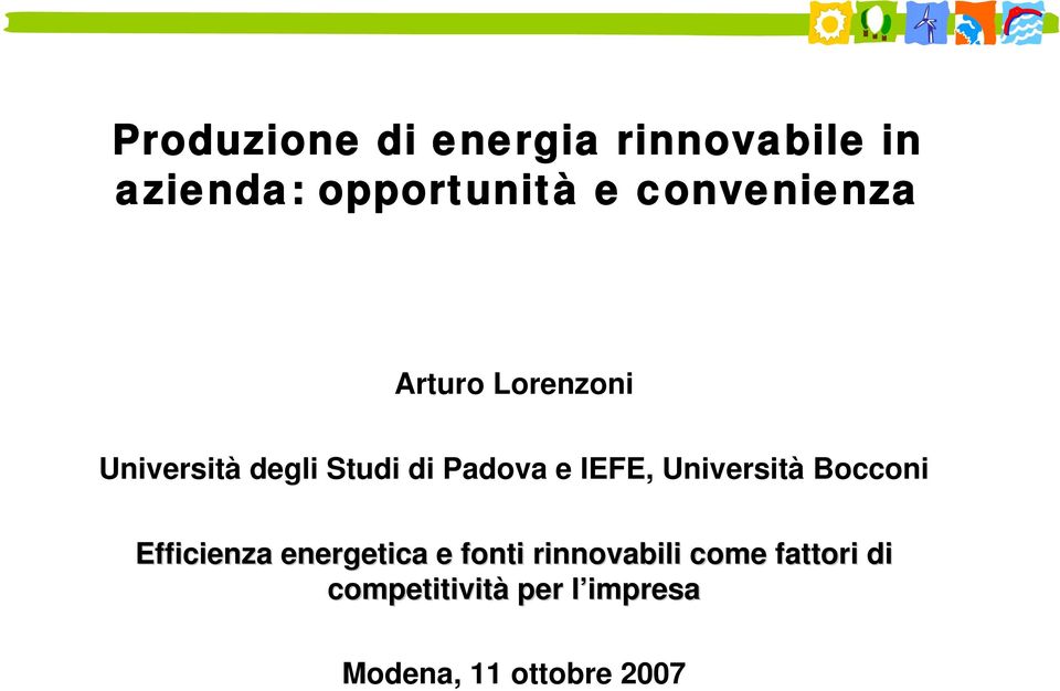 IEFE, Università Bocconi Efficienza energetica e fonti