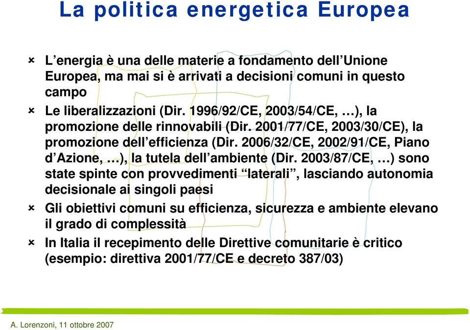 2006/32/CE, 2002/91/CE, Piano d Azione, ), la tutela dell ambiente (Dir.