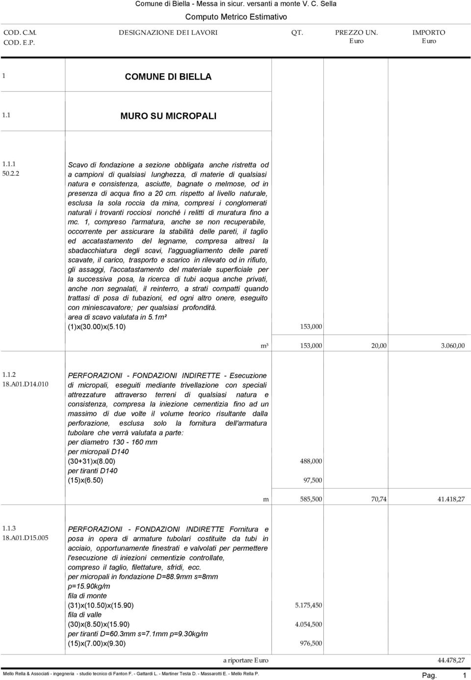 rispetto al livello naturale, esclusa la sola roccia da mina, compresi i conglomerati naturali i trovanti rocciosi nonché i relitti di muratura fino a mc.