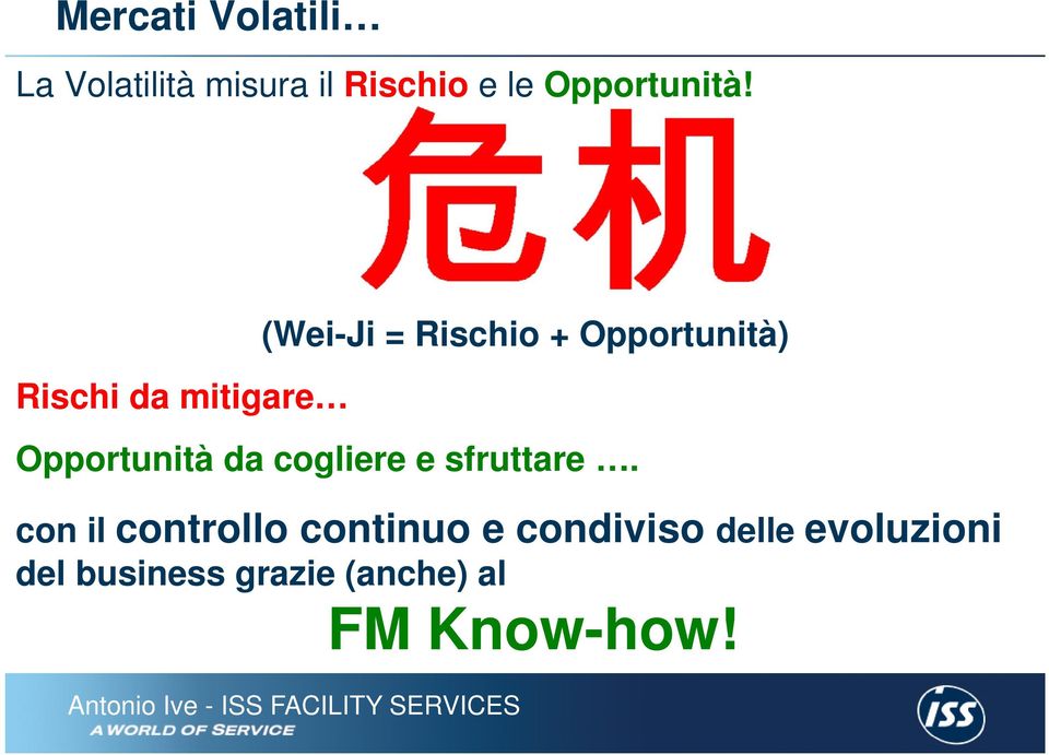 Rischi da mitigare (Wei-Ji = Rischio + Opportunità) Opportunità