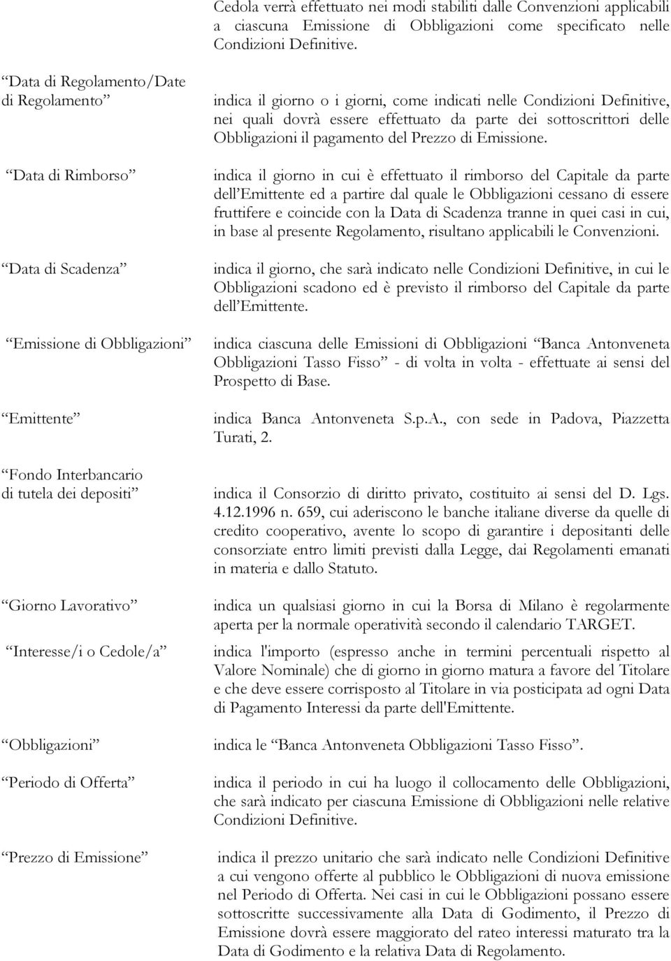 Obbligazioni Periodo di Offerta Prezzo di Emissione indica il giorno o i giorni, come indicati nelle Condizioni Definitive, nei quali dovrà essere effettuato da parte dei sottoscrittori delle