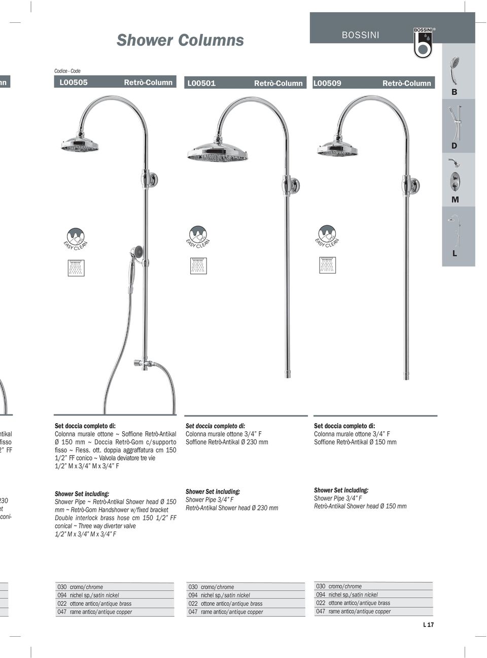 doppia aggraffatura cm 150 1/2 FF conico ~ Valvola deviatore tre vie 1/2 M x 3/4 M x 3/4 F Colonna murale ottone 3/4 F Soffione Retrò-Antikal Ø 230 mm Colonna murale ottone 3/4 F