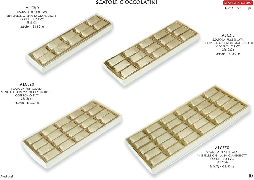 100 pz ALC315 SCATOLA FUSTELLATA SIMILPELLE CREMA 15 GIANDUIOTTI COPERCHIO PVC 29x10x2h (min.