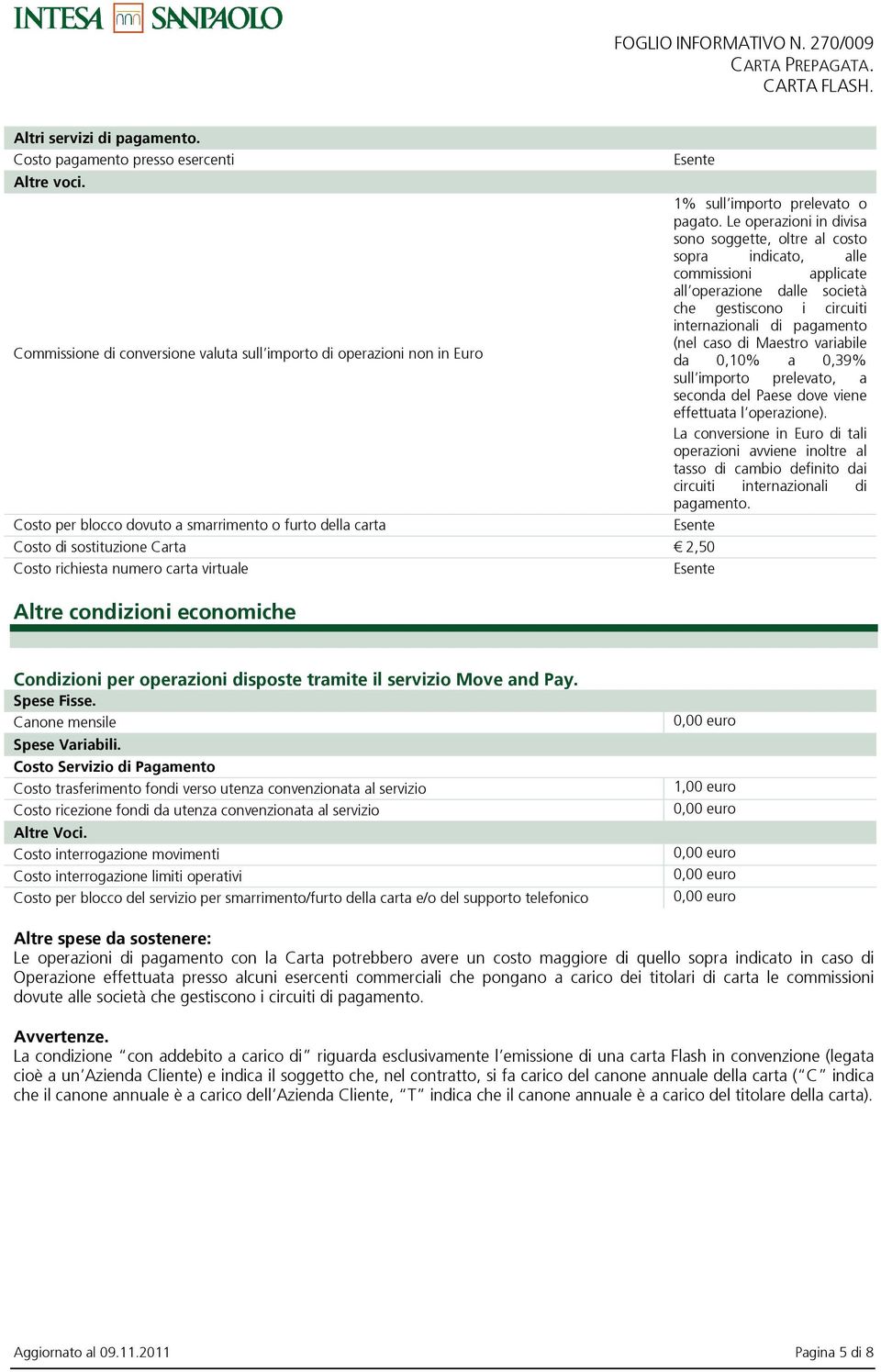 conversione valuta sull importo di operazioni non in Euro (nel caso di Maestro variabile da 0,10% a 0,39% sull importo prelevato, a seconda del Paese dove viene effettuata l operazione).