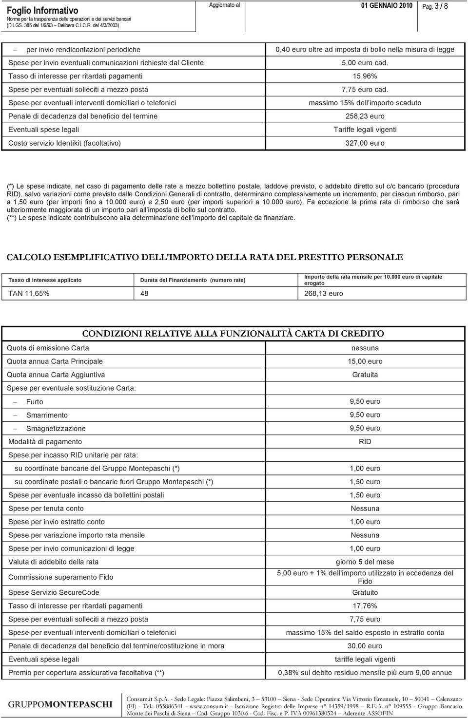 Tasso di interesse per ritardati pagamenti 15,96% Spese per eventuali solleciti a mezzo posta 7,75 euro cad.