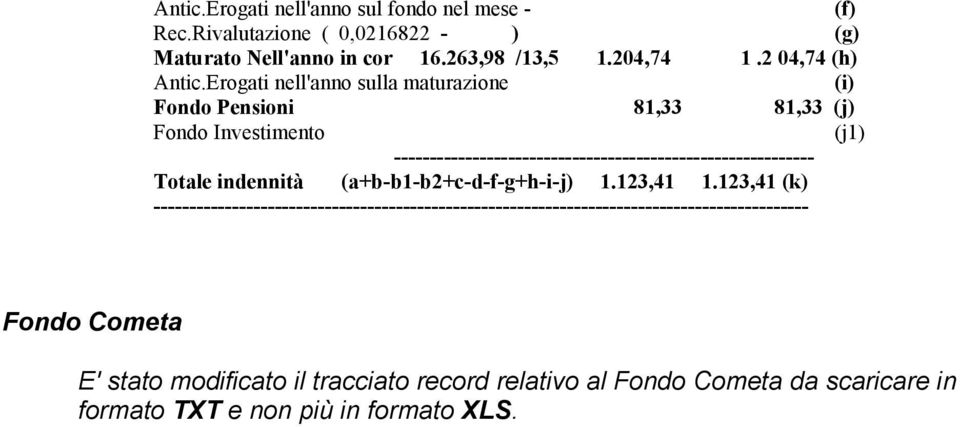 Erogati nell'anno sulla maturazione (i) Fondo Pensioni 81,33 81,33 (j) Fondo Investimento (j1)