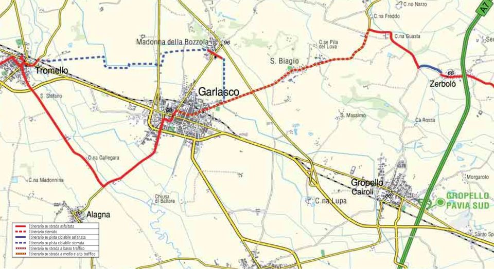 su pista ciclabile sterrata Itinerario su strada a