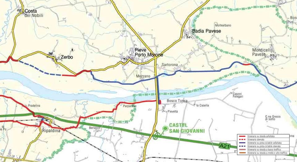 su pista ciclabile sterrata Itinerario su strada a