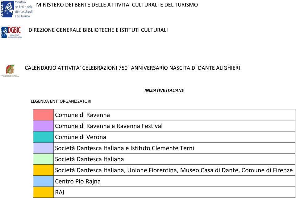 Ravenna Comune di Ravenna e Ravenna Festival Comune di Verona Società Dantesca Italiana e Istituto Clemente Terni Società