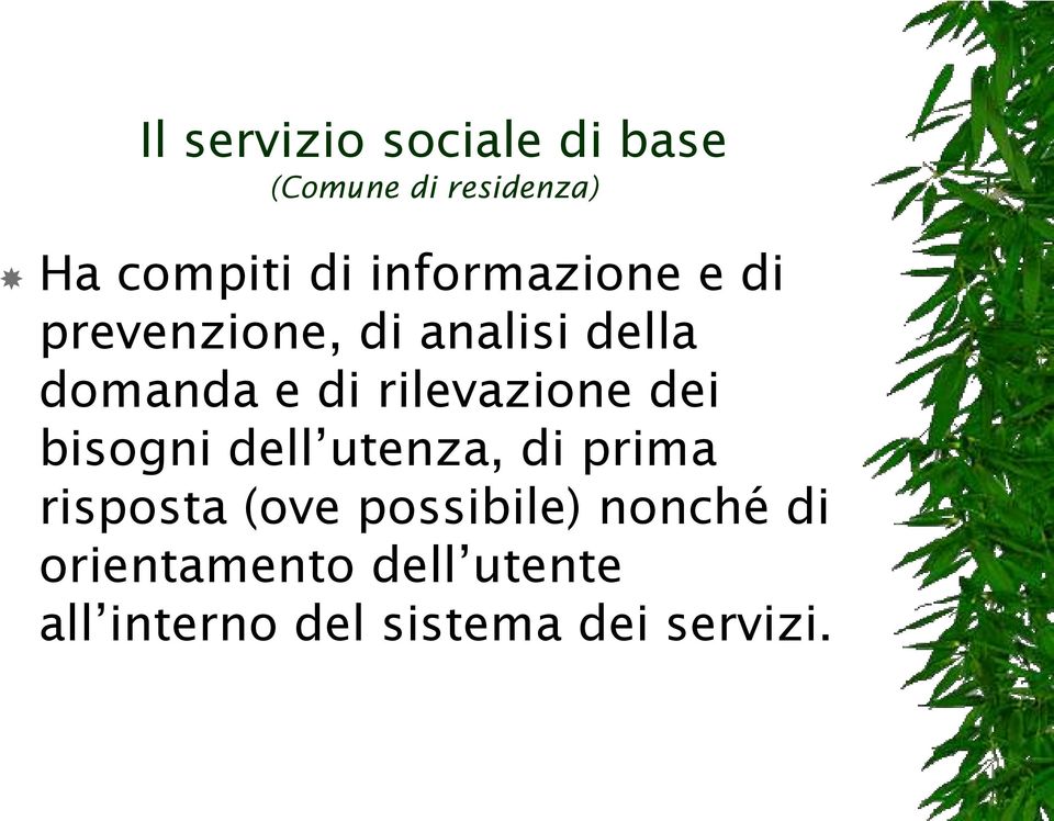 rilevazione dei bisogni dell utenza, di prima risposta (ove