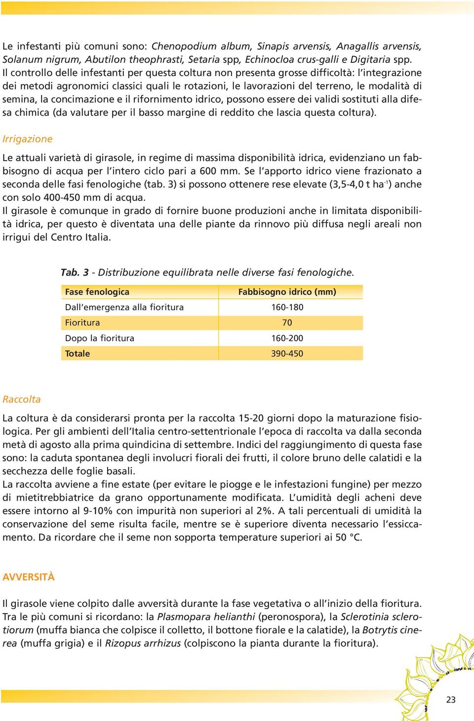 la concimazione e il rifornimento idrico, possono essere dei validi sostituti alla difesa chimica (da valutare per il basso margine di reddito che lascia questa coltura).