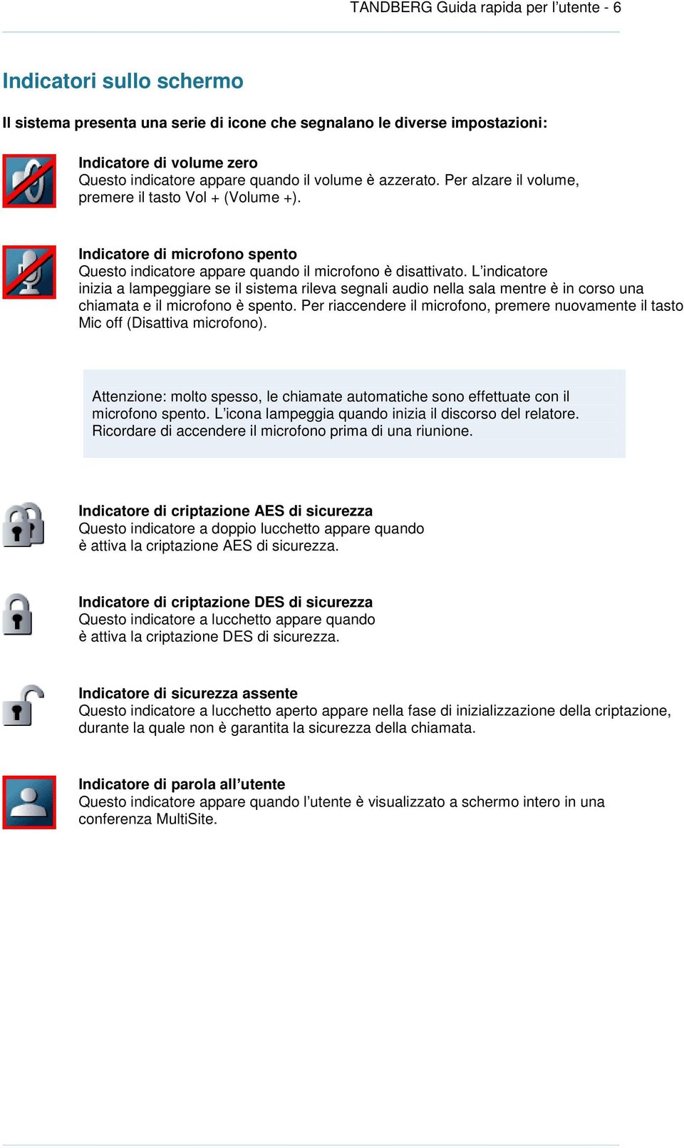 L indicatore inizia a lampeggiare se il sistema rileva segnali audio nella sala mentre è in corso una chiamata e il microfono è spento.