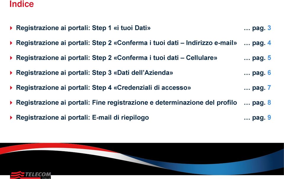 4 Registrazione ai portali: Step 2 «Conferma i tuoi dati Cellulare» pag.