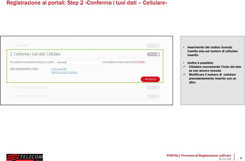 inserito Inoltre è possibile: Chiedere nuovamente l invio del sms se non