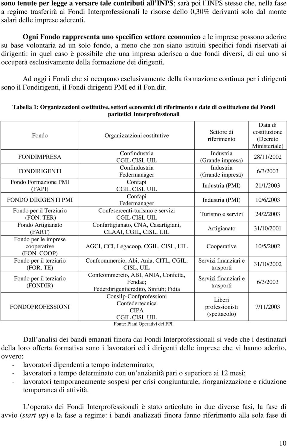 Ogni Fondo rappresenta uno specifico settore economico e le imprese possono aderire su base volontaria ad un solo fondo, a meno che non siano istituiti specifici fondi riservati ai dirigenti: in quel