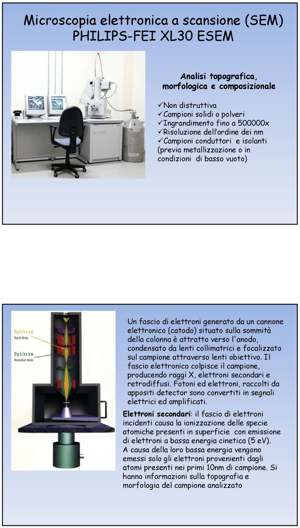 della colonna è attratto verso l'anodo, condensato da lenti collimatrici e focalizzato sul campione attraverso lenti obiettivo.