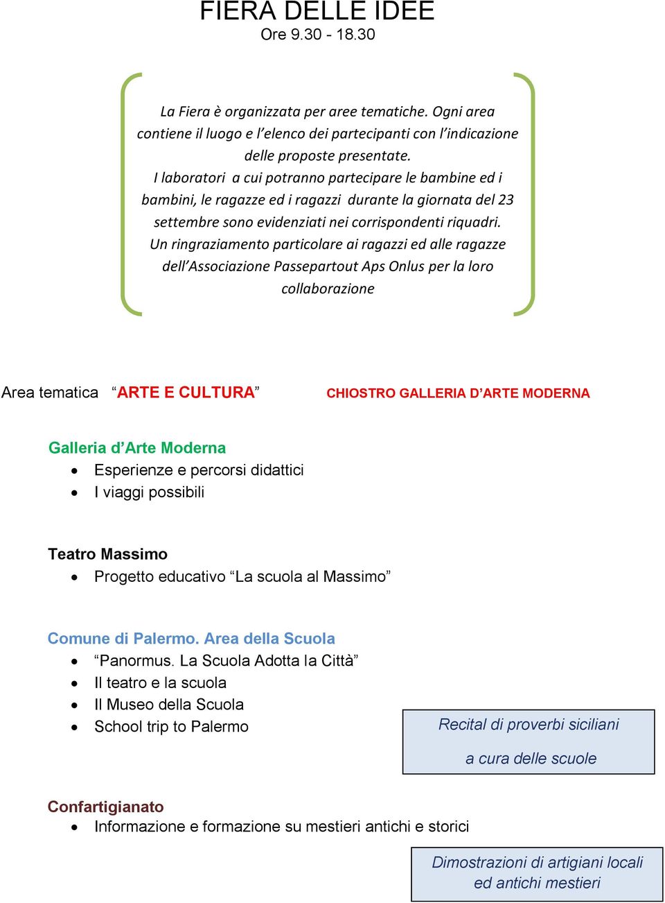 Un ringraziamento particolare ai ragazzi ed alle ragazze dell Associazione Passepartout Aps Onlus per la loro collaborazione Area tematica ARTE E CULTURA CHIOSTRO GALLERIA D ARTE MODERNA Galleria d