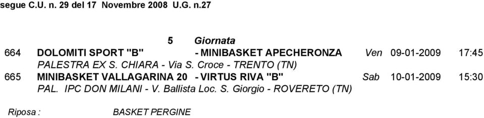 VALLAGARINA 20 - VIRTUS RIVA "B" Sab 10-01-2009 15:30 PAL.