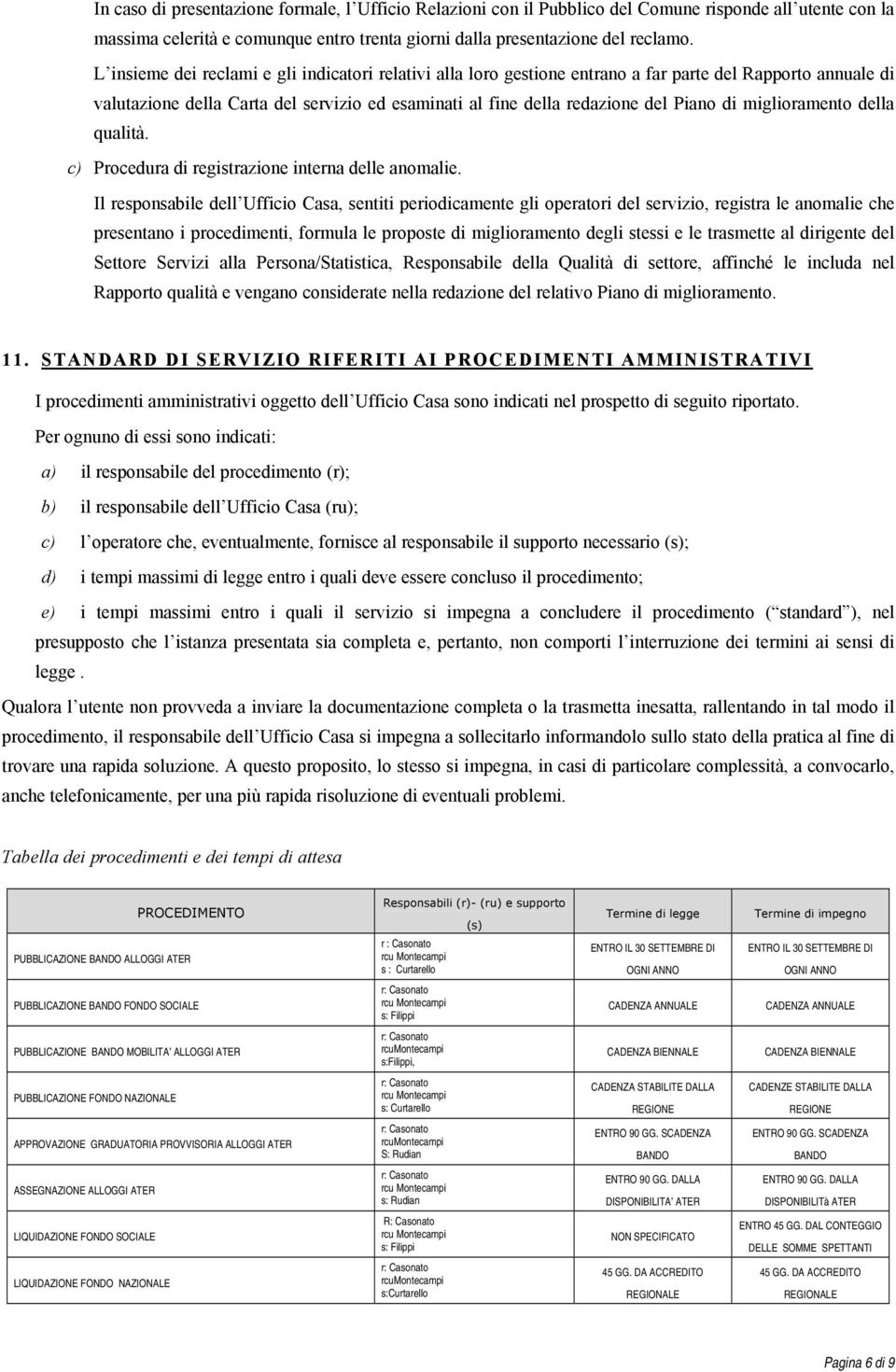 miglioramento della qualità. c) Procedura di registrazione interna delle anomalie.