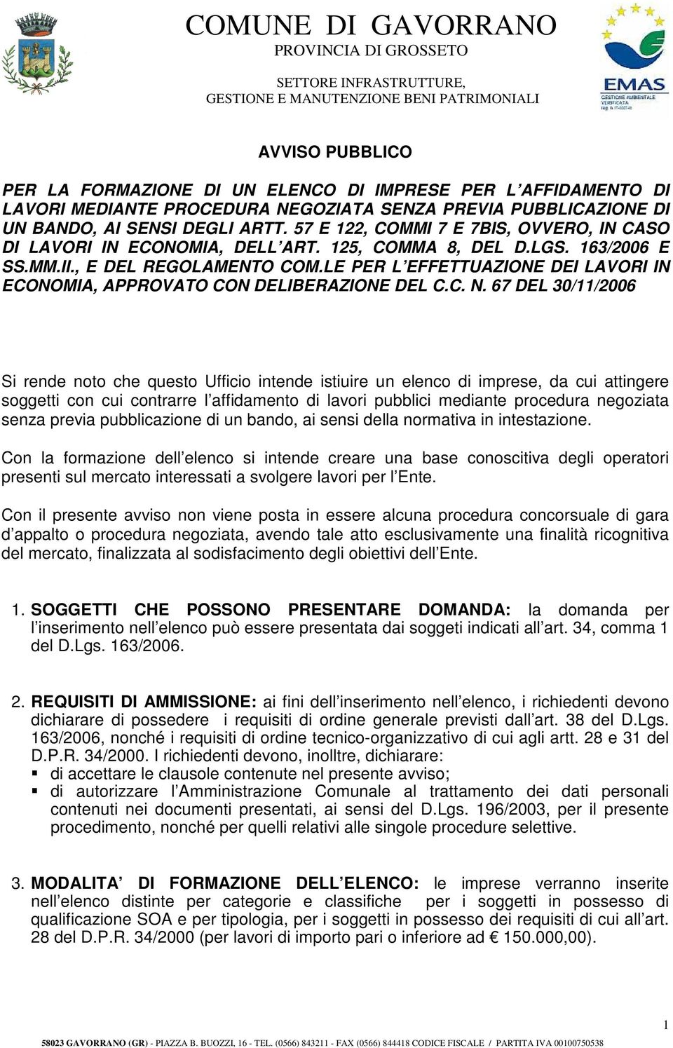 LE PER L EFFETTUAZIONE DEI LAVORI IN ECONOMIA, APPROVATO CON DELIBERAZIONE DEL C.C. N.