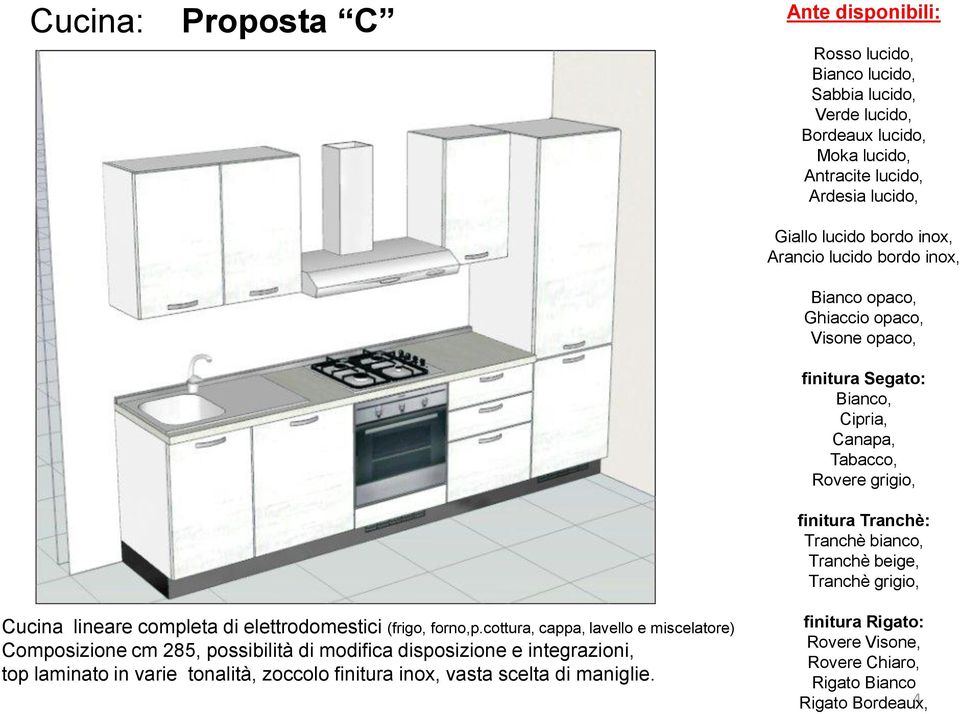 Tranchè beige, Tranchè grigio, Cucina lineare completa di elettrodomestici (frigo, forno,p.