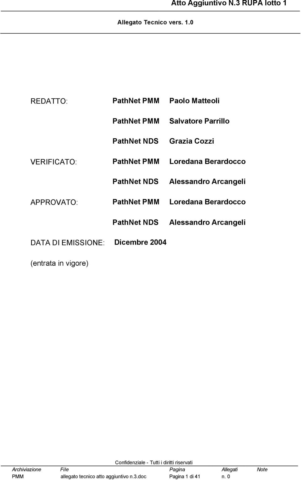 APPROVATO: PathNet PMM Loredana Berardocco DATA DI EMISSIONE: PathNet NDS Dicembre 2004