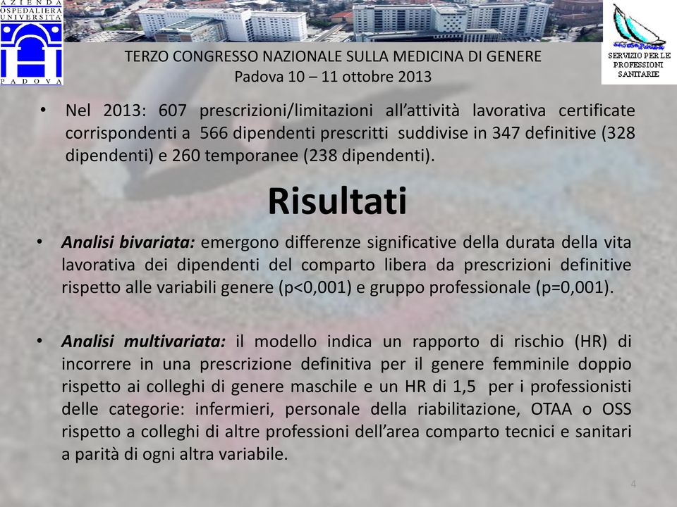 (p<0,001) e gruppo professionale (p=0,001).