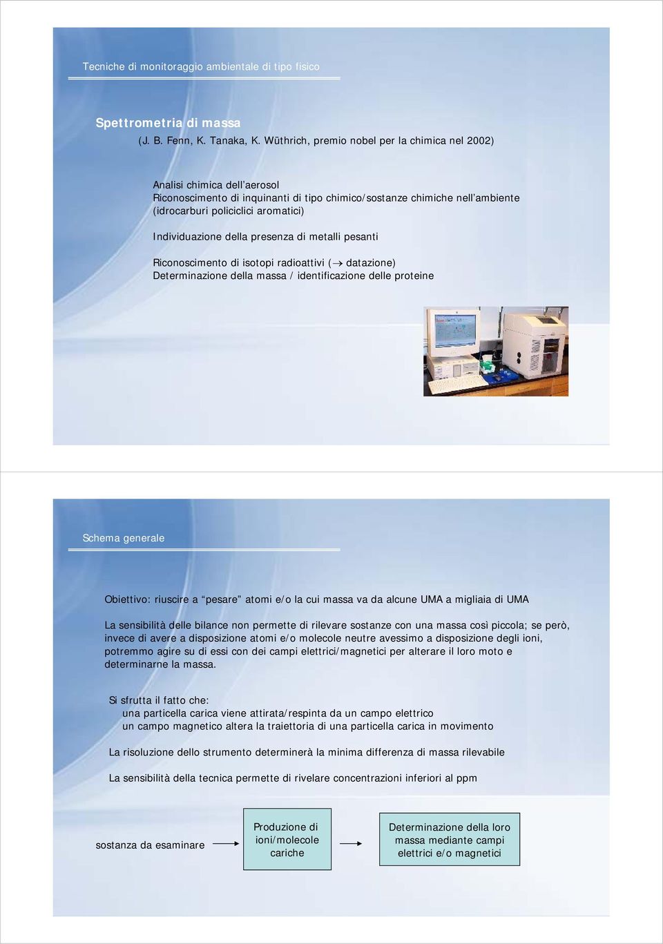 Individuazione della presenza di metalli pesanti Riconoscimento di isotopi radioattivi ( datazione) Determinazione della massa / identificazione delle proteine Schema generale Obiettivo: riuscire a