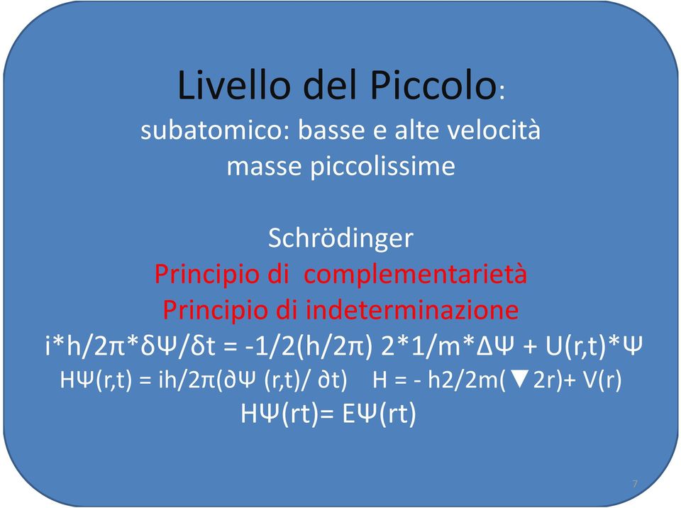 di indeterminazione i*h/2π*δψ/δt = -1/2(h/2π) 2*1/m*ΔΨ +