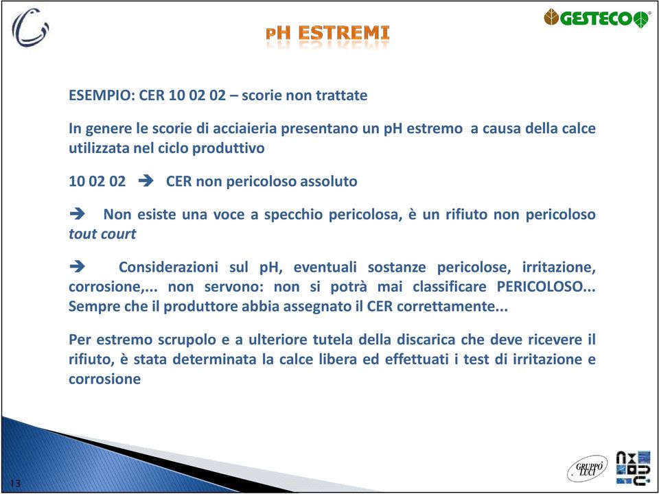 pericolose, irritazione, corrosione,... non servono: non si potrà mai classificare PERICOLOSO... Sempre che il produttore abbia assegnato il CER correttamente.