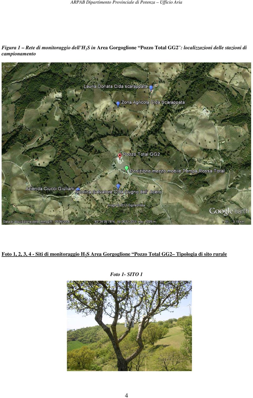 campionamento Foto 1, 2, 3, 4 - Siti di monitoraggio H 2 S