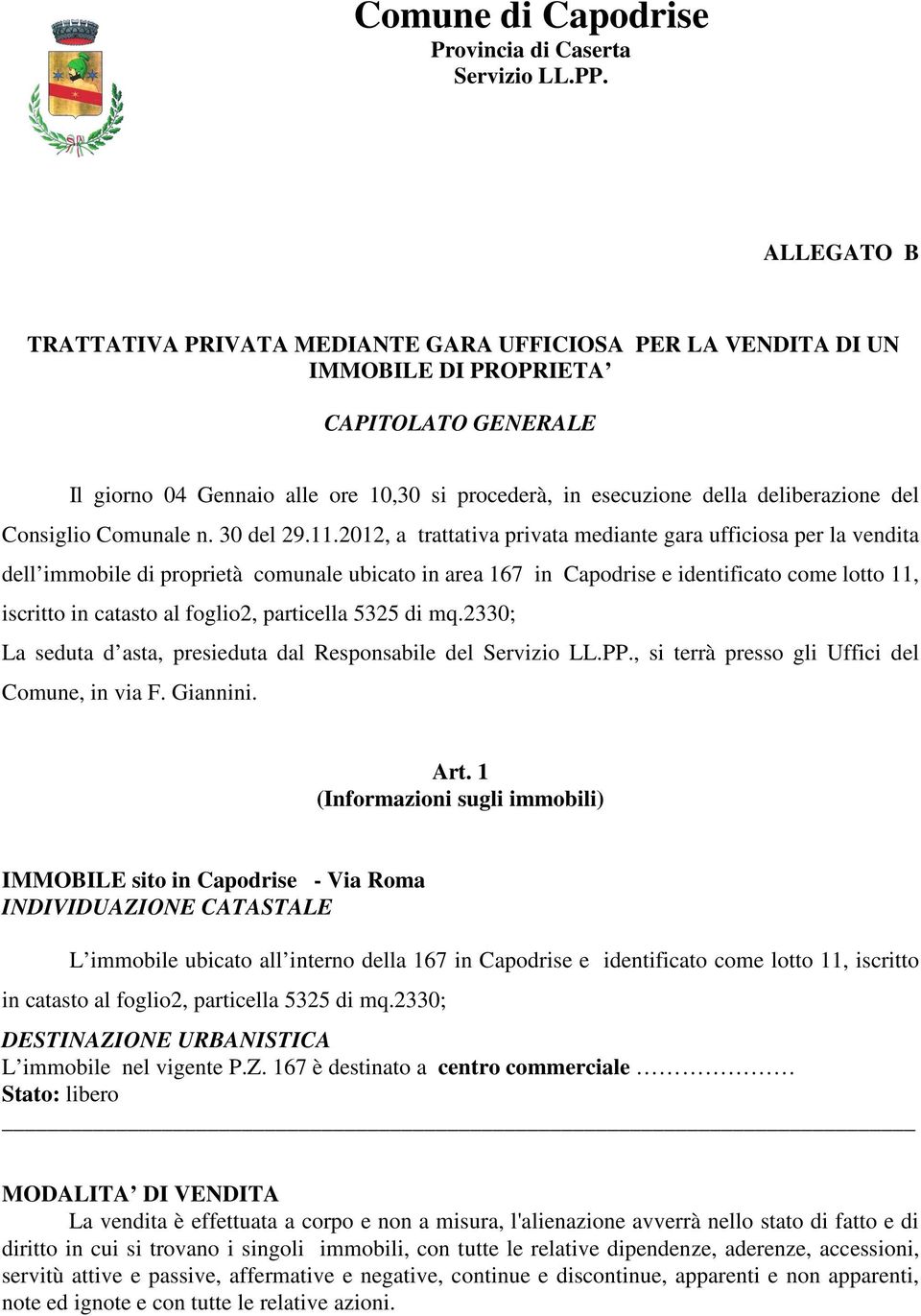 deliberazione del Consiglio Comunale n. 30 del 29.11.