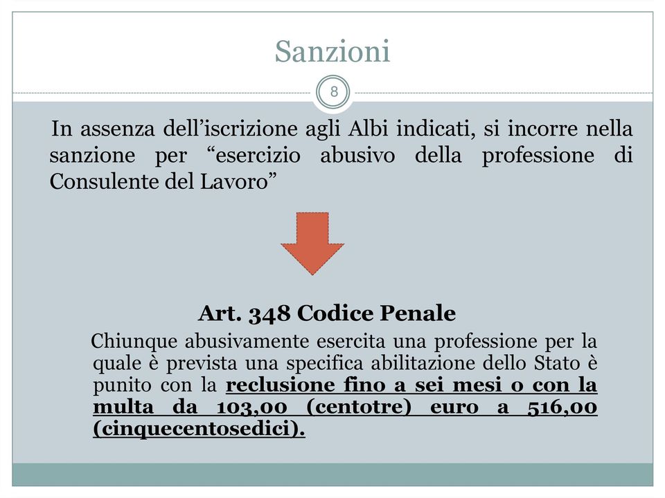 348 Codice Penale Chiunque abusivamente esercita una professione per la quale è prevista una