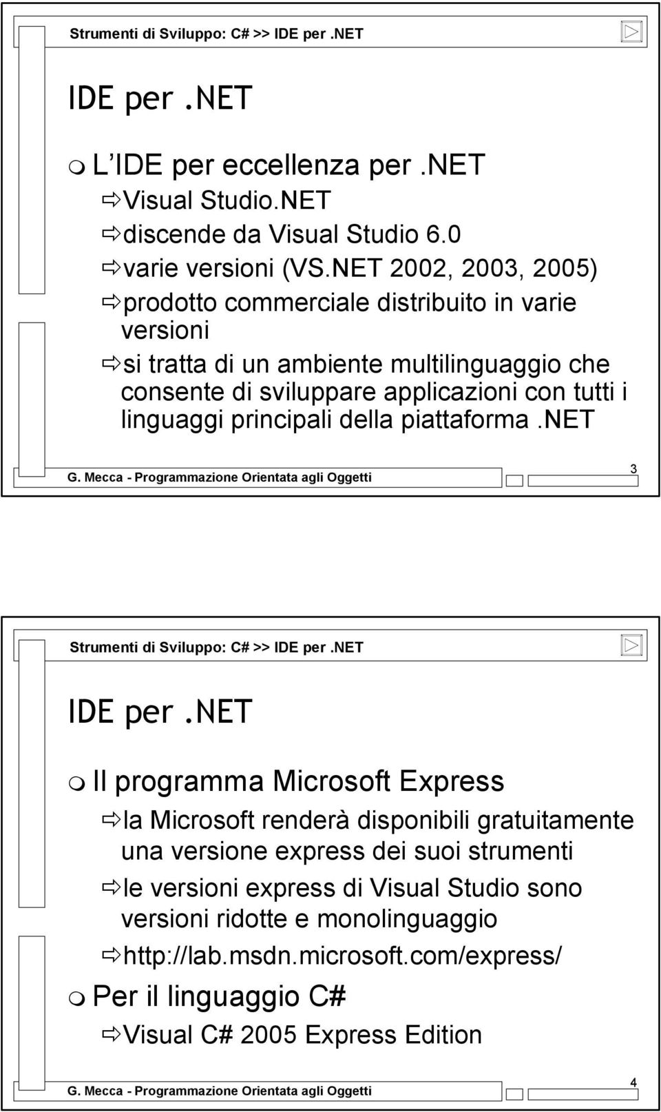 linguaggi principali della piattaforma.net 3 Strumenti di Sviluppo: C# >> IDE per.net IDE per.