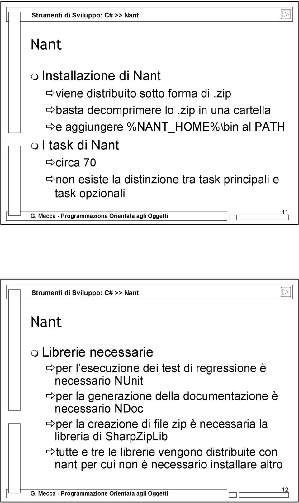 Strumenti di Sviluppo: C# >> Nant Nant Librerie necessarie per l esecuzione dei test di regressione è necessario NUnit per la generazione della