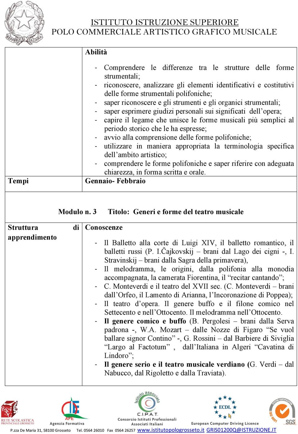 che le ha espresse; - avvio alla comprensione delle forme polifoniche; - utilizzare in maniera appropriata la terminologia specifica dell ambito artistico; - comprendere le forme polifoniche e saper