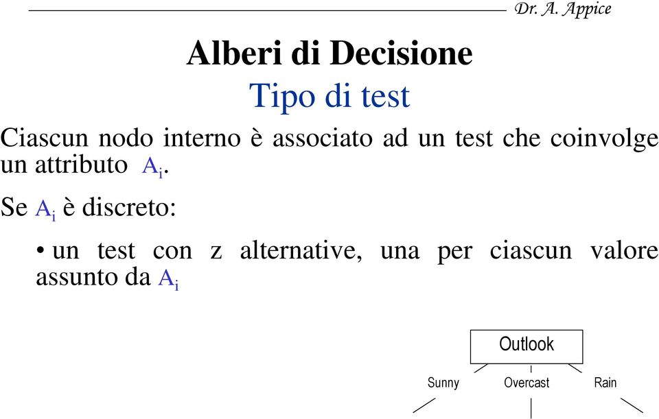 Se A i è discreto: un test con z alternative, una per