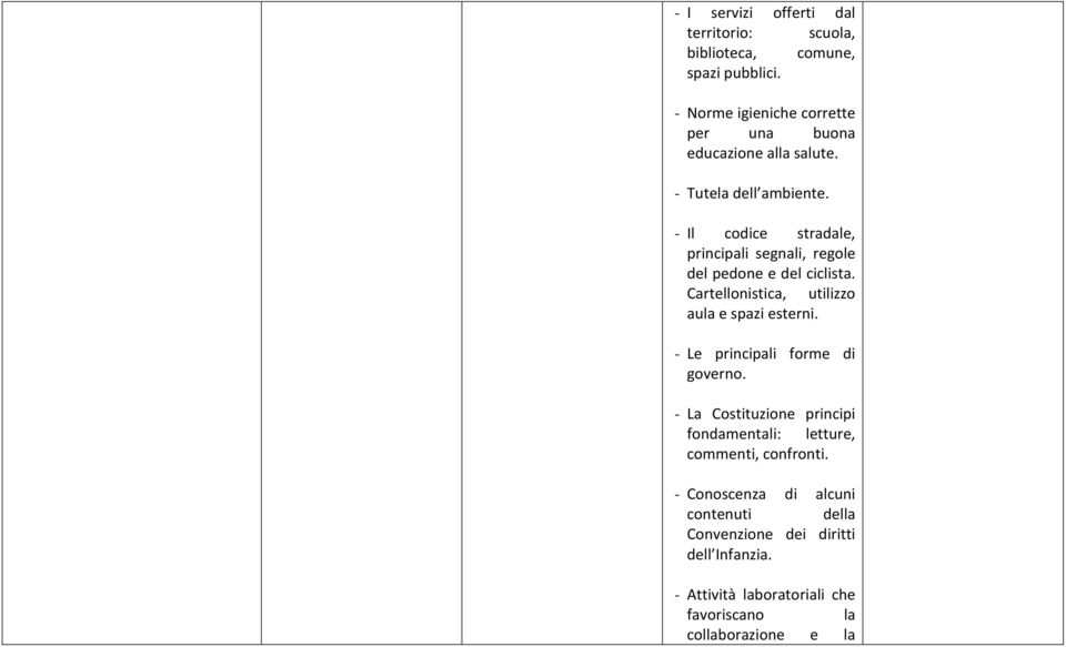 - Il codice stradale, principali segnali, regole del pedone e del ciclista. Cartellonistica, utilizzo aula e spazi esterni.